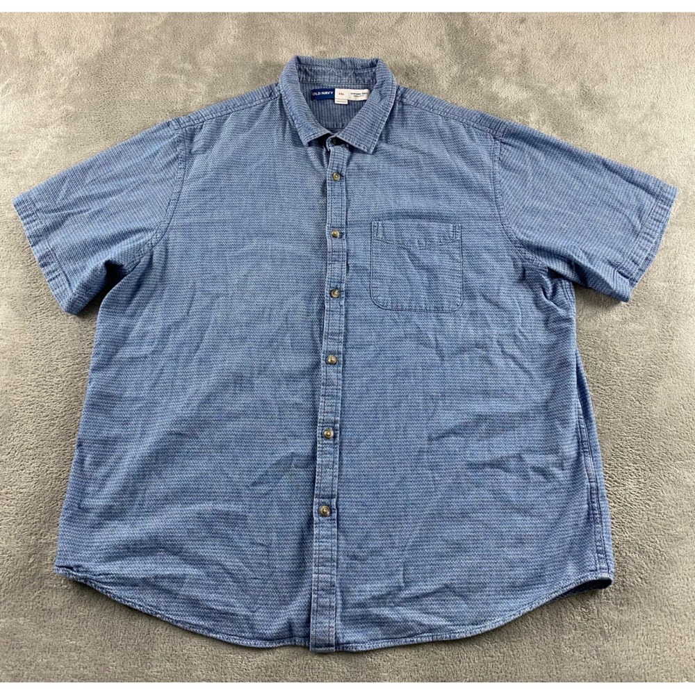 Old Navy Everyday Shirt Mens XXL Blue White Micro Print Short Sleeve Button Down